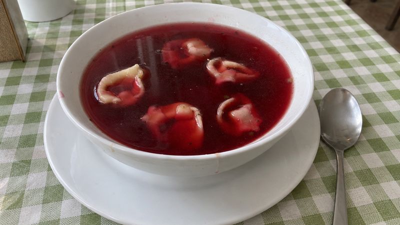 Barszcz czerwony served in a Polish milk bar