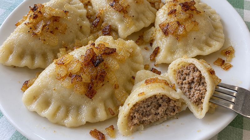 Pierogi z mięsem served in a Polish milk bar