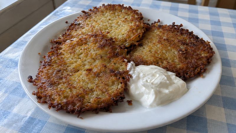 Placki ziemniaczane served in a Polish milk bar