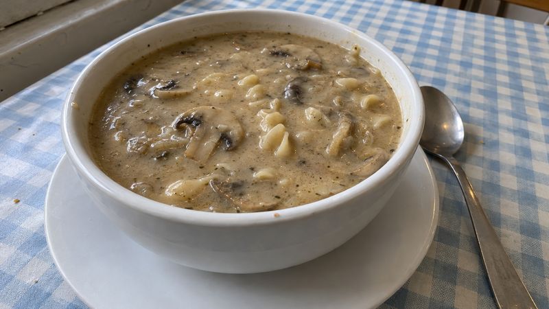 Zupa pieczarkowa served in a Polish milk bar